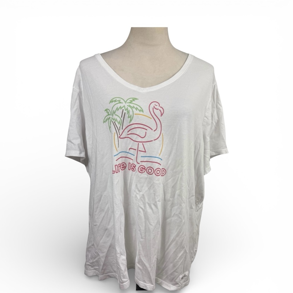 Life is Good v neck short sleeve neon flamingo top size XXXL